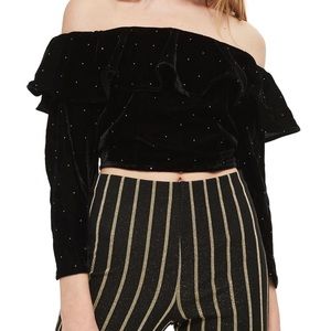 NWOT Topshop Velvet Off the Shoulder Crop Top